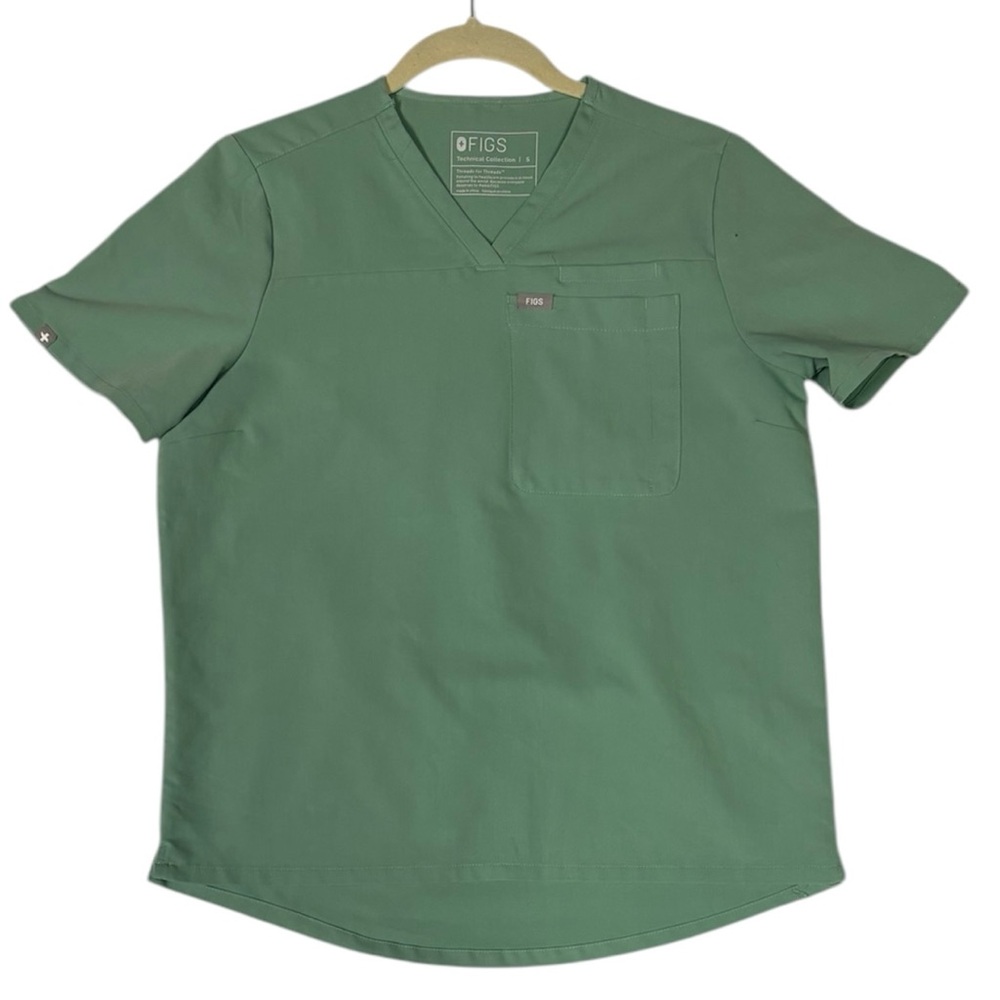 Figs Technical Collection Women’s Green Scrub Top V-neck Size Small Front Pocket